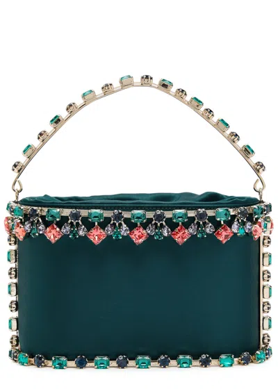 Rosantica Holli Buganville Crystal-embellished Satin Top Handle Bag In Green