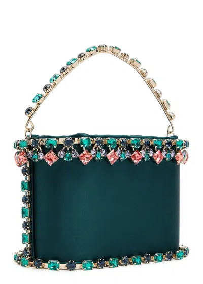 Rosantica Holli Buganville Crystal-embellished Satin Top Handle Bag In Green