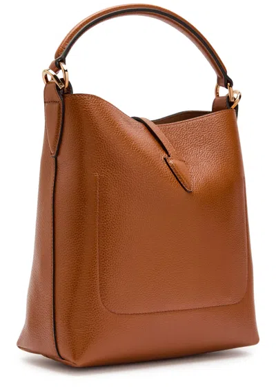Tod's Brown Textured Leather Bucket Bag With Adjustable Strap And Gold-tone Logo In Brown