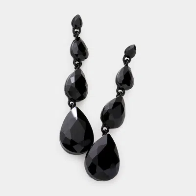 Fashnzfab Teardrop Stone Link Dangle Evening Earrings - Jet Black In Black
