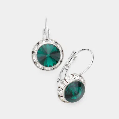 Fashnzfab Rivoli Cut Genuine Crystal Lever Back Earrings - Emerald In Green