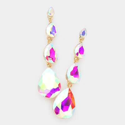 Fashnzfab Teardrop Stone Link Dangle Evening Earrings - Ab, Gold In Multi