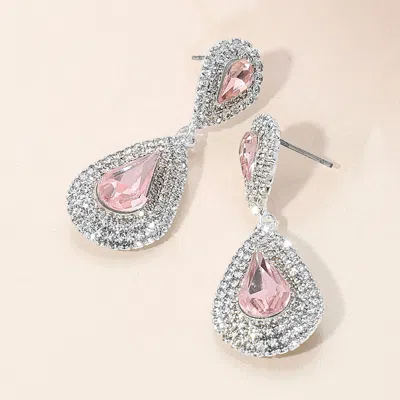 Fashnzfab Rhinestone Trim Teardrop Stone Accented Evening Earrings - Lt Rose, Silver In Metallic