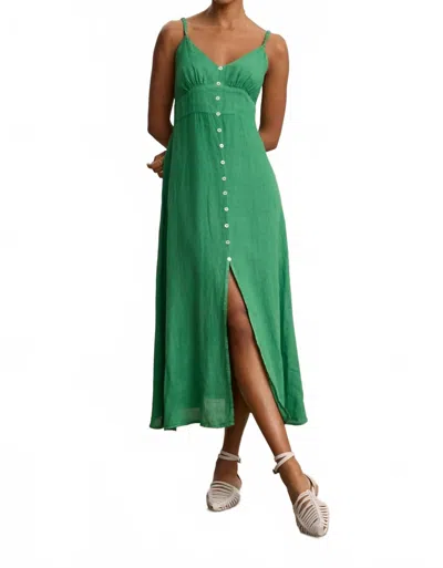 Velvet By Graham & Spencer Janet Woven Linen Button Front Tank Dress In Emerald In Multi