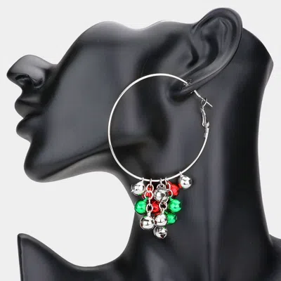 Fashnzfab Christmas Bell Charm Hoop Earrings - Rhodium In Brown