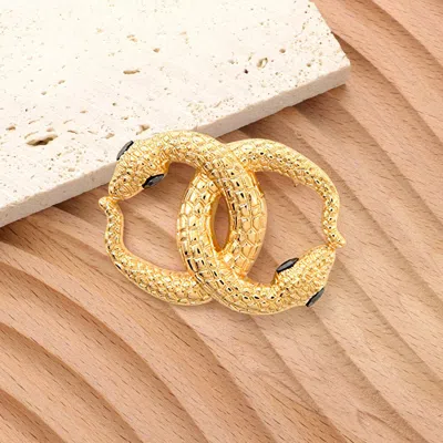 Fashnzfab Stone Pointed Snake Double C Pin Brooch In Gold