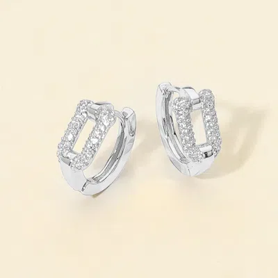 Fashnzfab 14k Gold Dipped Cz Stone Paved Mini Huggie Hoop Earrings - Silver In Metallic