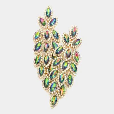 Fashnzfab Crystal Stone Leaf Cluster Marquise Evening Earrings - Green Gold In Green