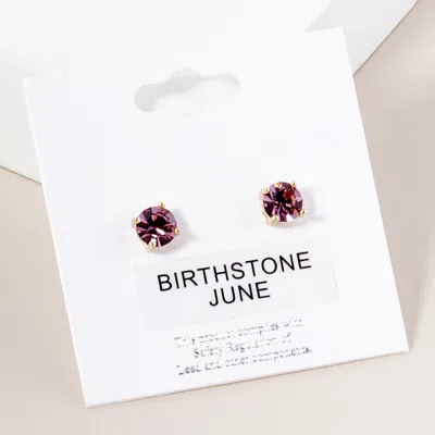 Fashnzfab June - Birthstone Stud Earrings - Gold, Lavender In Purple