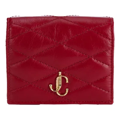 Jimmy Choo Women's Farone Leather Card Case Folding Wallet In Raspberry Red In Red