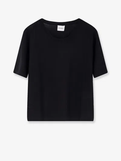 Closed Ribbed Short-sleeved Sweater In Black