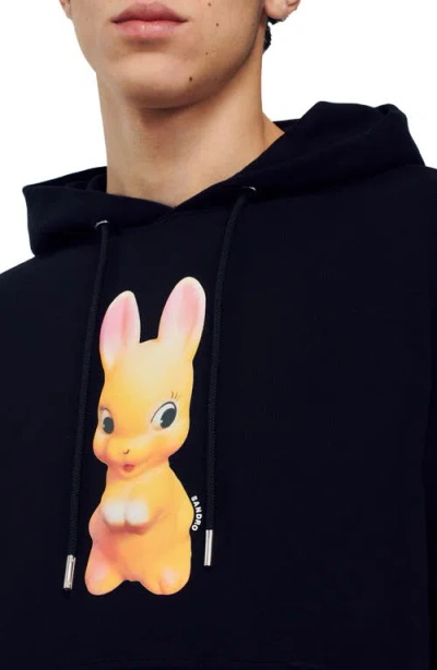Sandro Rabbit Cotton Graphic Hoodie In Black