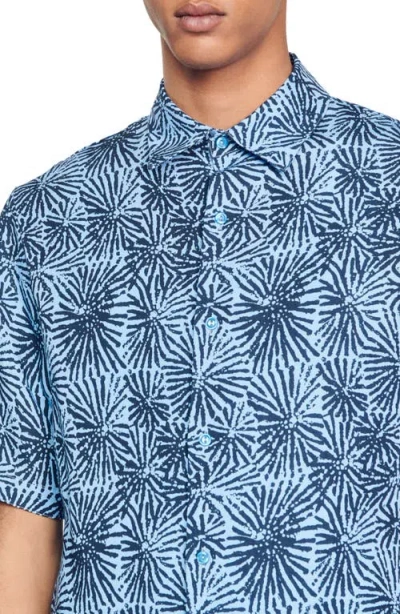 Sandro Sea Urchin Short Sleeve Lyocell & Linen Button-up Shirt In Blue
