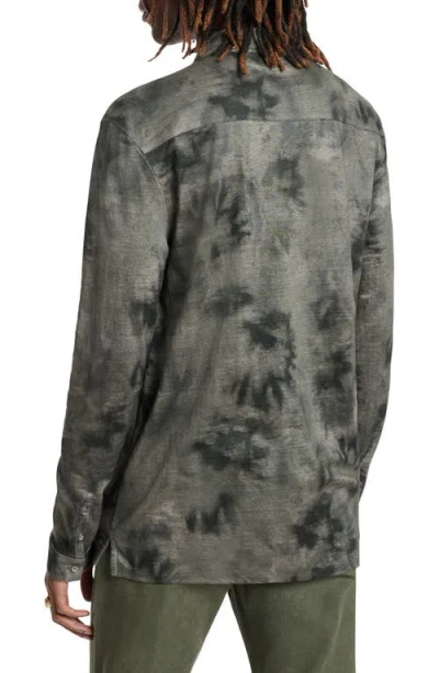John Varvatos Camellia Tie Dye Slub Knit Linen Button-up Shirt In Gray