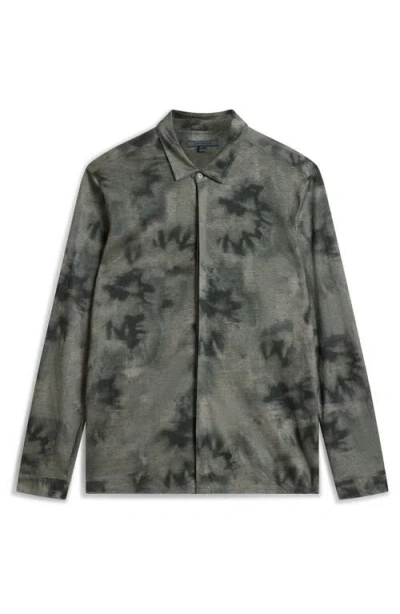 John Varvatos Camellia Tie Dye Slub Knit Linen Button-up Shirt In Gray