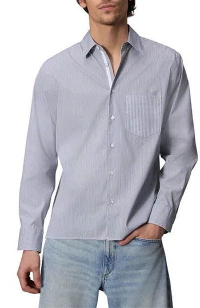 Rag & Bone Dalton Mixed Stripe Hemp & Cotton Button-up Shirt In Blue