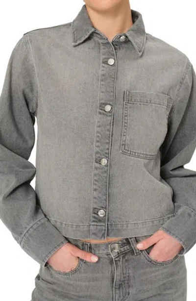 Dl1961 Montauk Crop Denim Button-up Shirt In Gray