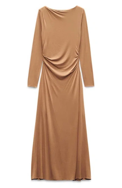 Rag & Bone Luca Asymmetric Drape Long Sleeve Maxi Dress In Brown