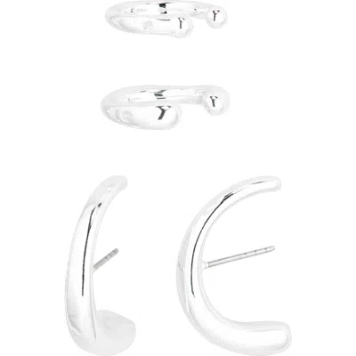 Open Edit Curved Stud Earring & Ear Cuff Set In Silver