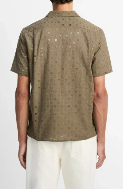 Vince Regular Fit Eyelet Short Sleeve Camp Shirt In Brown