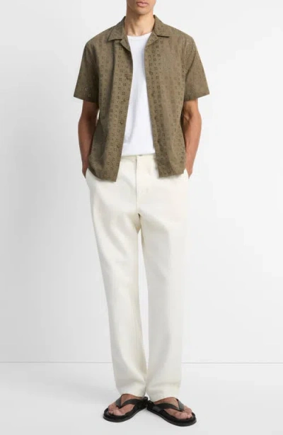 Vince Regular Fit Eyelet Short Sleeve Camp Shirt In Brown