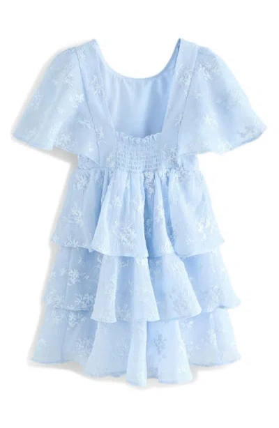 Laura Ashley Kids' Floral Embroidered Tiered Party Dress In Blue