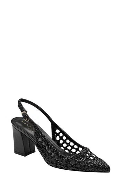 Marc Fisher Ltd Women's Zunnie Block Heel Woven Leather Slingback Pump In Black