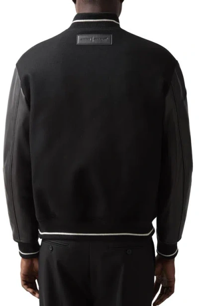 Reiss X Mclaren Circuit Leather Trim Wool Blend Bomber Jacket In Black