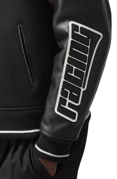 Reiss X Mclaren Circuit Leather Trim Wool Blend Bomber Jacket In Black