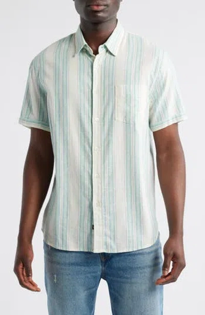 Rails Carson Stripe Short Sleeve Stretch Linen Blend Button-up Shirt In Gray