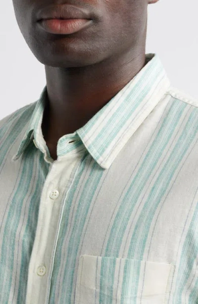 Rails Carson Stripe Short Sleeve Stretch Linen Blend Button-up Shirt In Gray