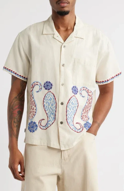 Obey Quentin Embroidered Short Sleeve Cotton & Linen Button-up Shirt In Multi
