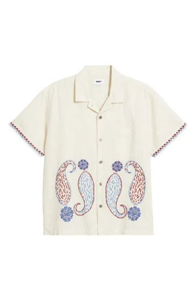Obey Quentin Embroidered Short Sleeve Cotton & Linen Button-up Shirt In Multi