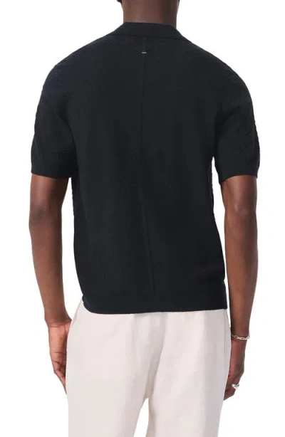 Rag & Bone Zuma Johnny Collar Chevron Terry Cloth Polo In Black