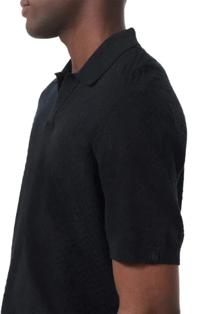 Rag & Bone Zuma Johnny Collar Chevron Terry Cloth Polo In Black