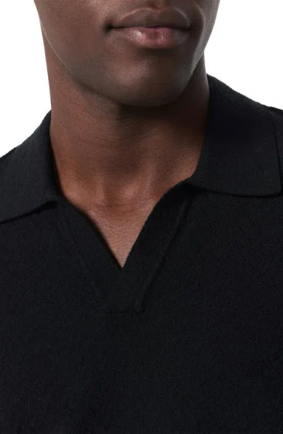 Rag & Bone Zuma Johnny Collar Chevron Terry Cloth Polo In Black