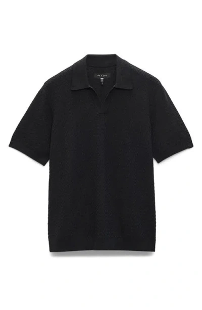 Rag & Bone Zuma Johnny Collar Chevron Terry Cloth Polo In Black