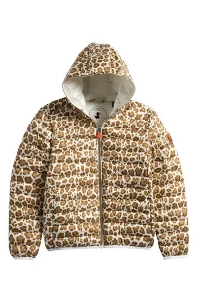 Save The Duck Kids' Leopard Print Hooded Puffer Jacket In Animal Print