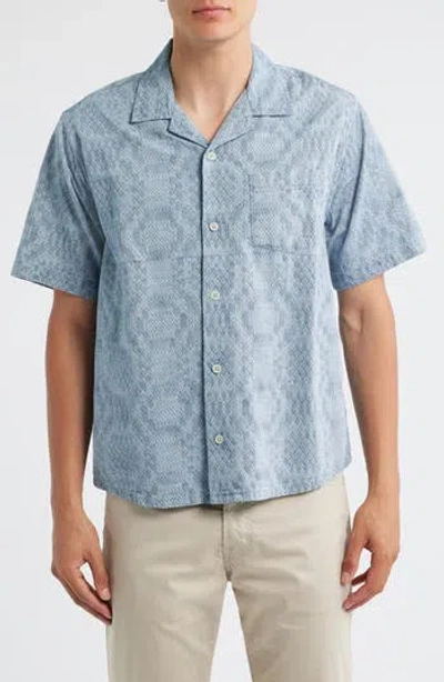 Corridor Diamond Jacquard Short Sleeve Camp Shirt In Blue In Blue