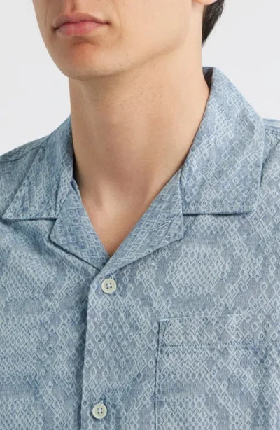 Corridor Diamond Jacquard Short Sleeve Camp Shirt In Blue In Blue