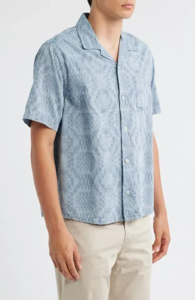 Corridor Diamond Jacquard Short Sleeve Camp Shirt In Blue In Blue