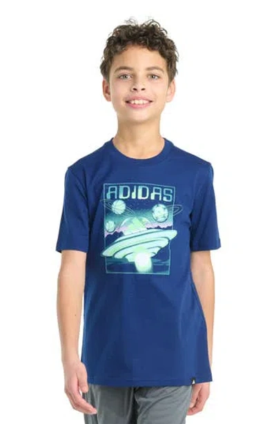 Adidas Originals Big Kid Boys Crew Neck Short Sleeve Regular Fit Graphic T-shirt In Blue