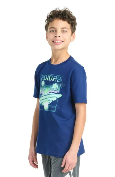 Adidas Originals Big Kid Boys Crew Neck Short Sleeve Regular Fit Graphic T-shirt In Blue