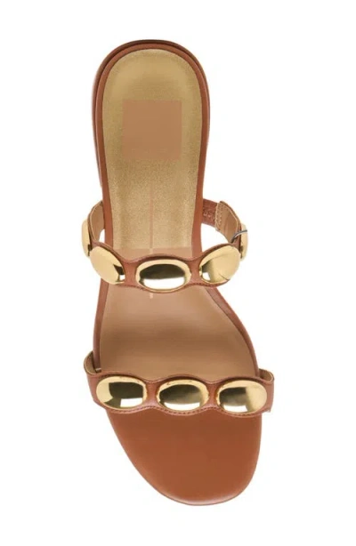 Dolce Vita Women's Fresco Embellished Double Band Slide Low Block Heel Dress Sandals In Brown