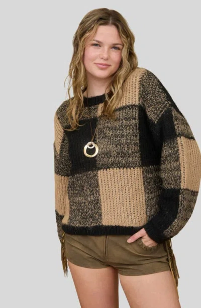 Blu Pepper Colorblock Check Sweater In Brown