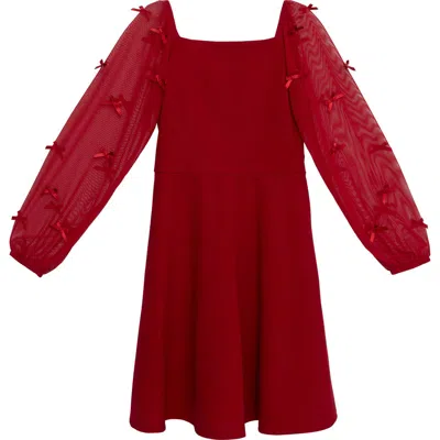 Speechless Kids' Sheer Bow Sleeve Scuba Party Dress In Red