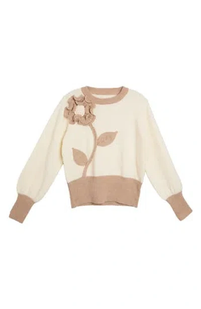 Saachi Ruffled Bloom Pullover Sweater In Neutral