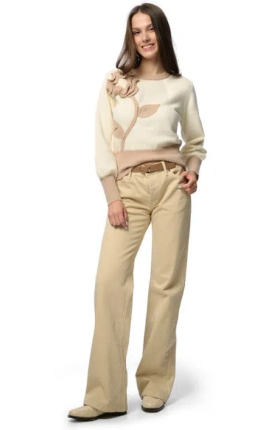 Saachi Ruffled Bloom Pullover Sweater In Neutral