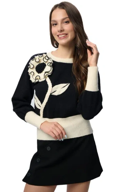 Saachi Ruffled Bloom Pullover Sweater In Black