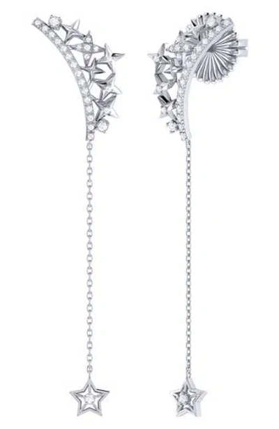 Luvmyjewelry Starry Cascade Tiara Diamond Drop Earrings In Sterling Silver In Metallic